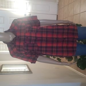Straightfaded m piercing orange & fall colors collar button pocket flannel
